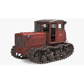 3D Old Soviet Crawler Tractor DT54 Rigged model